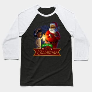 Afro Santa Surprised Red-handed Eating Cookies on Christmas Eve Holidays Baseball T-Shirt